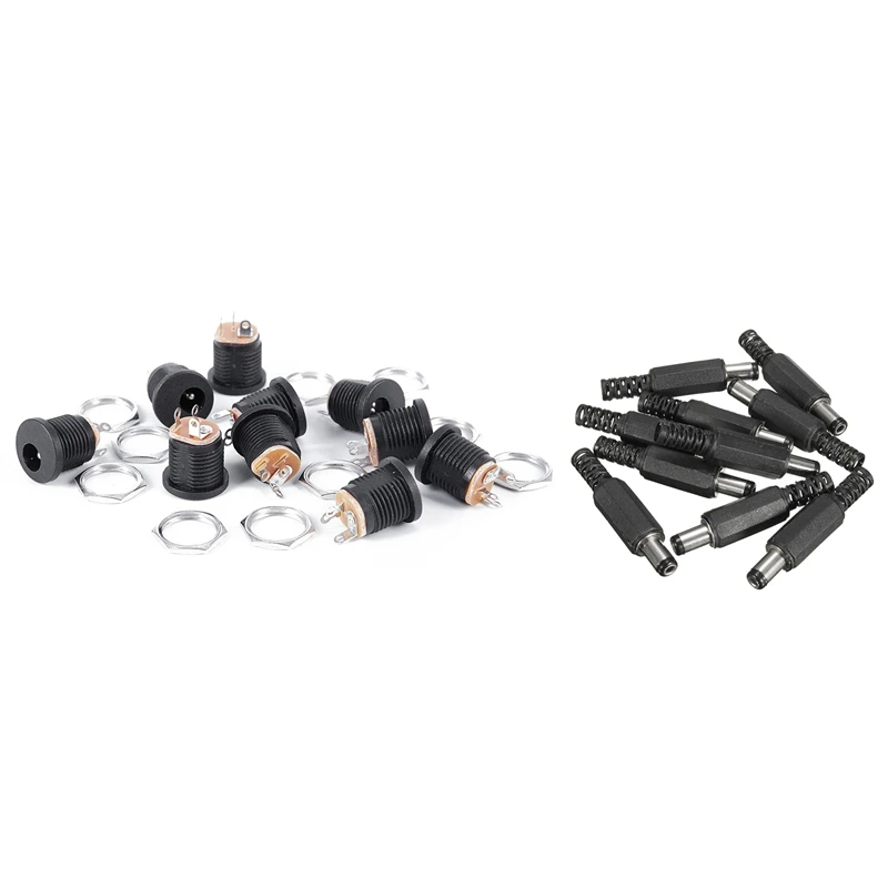 

10Pcs 5.5X2.1mm Male Solder Dc Barrel Tip Plug Jack Straight Connectors for DC Power Supply LED Lights Switch Black & 10 Pcs 3-T