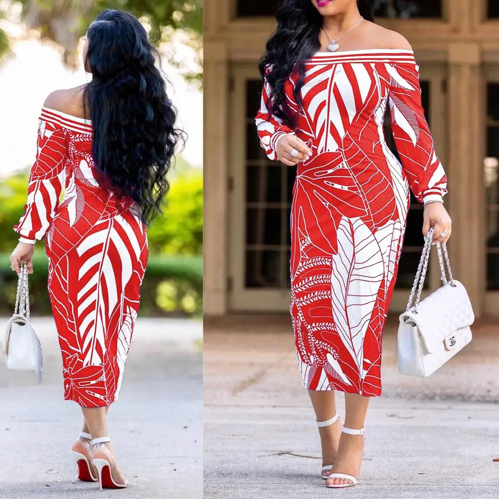 Women Sexy Off Shoulder Ribbed Dress Slash Neck Long Sleeve Bodycon Maxi Club Party Dresses mid calf fashion | Женская одежда