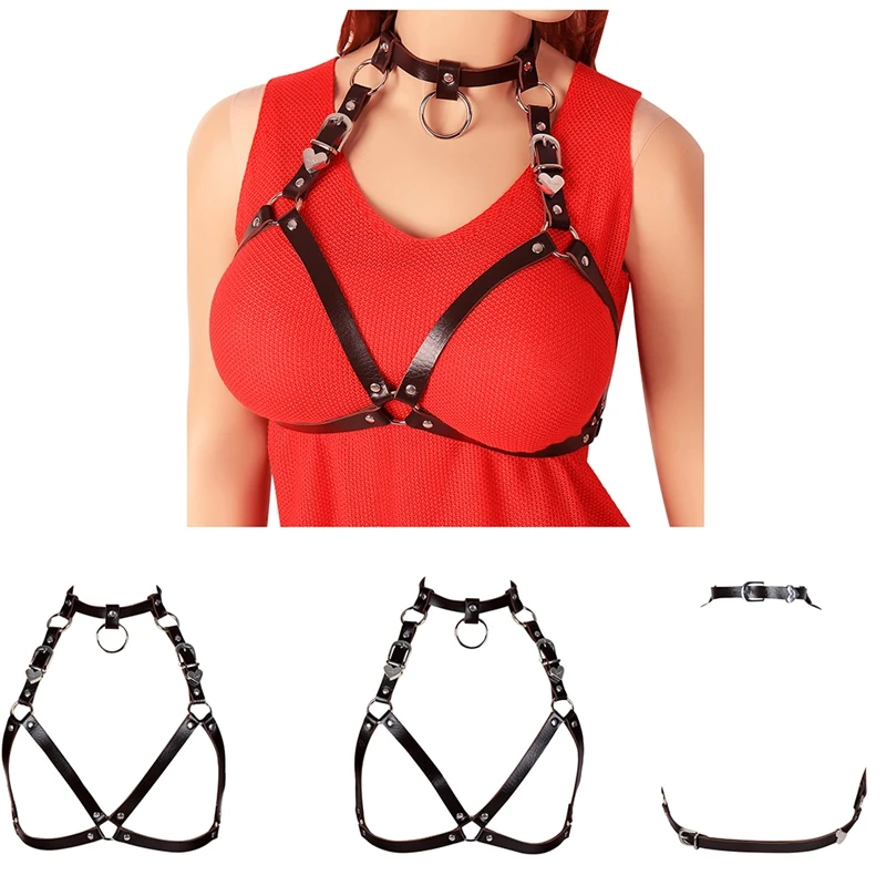 

Sexy Leather Crop Top Chest Bondage Harness Lingerie Bustier Women Elastic Cupless Backless Bra Elastic Hollow Out Body Straps
