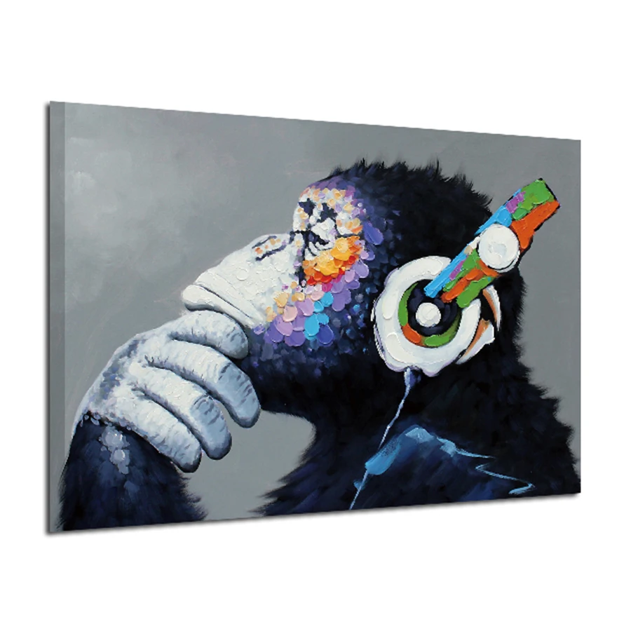 Наушники музыка с принтом обезьяна со стильным абстрактным изображением холст