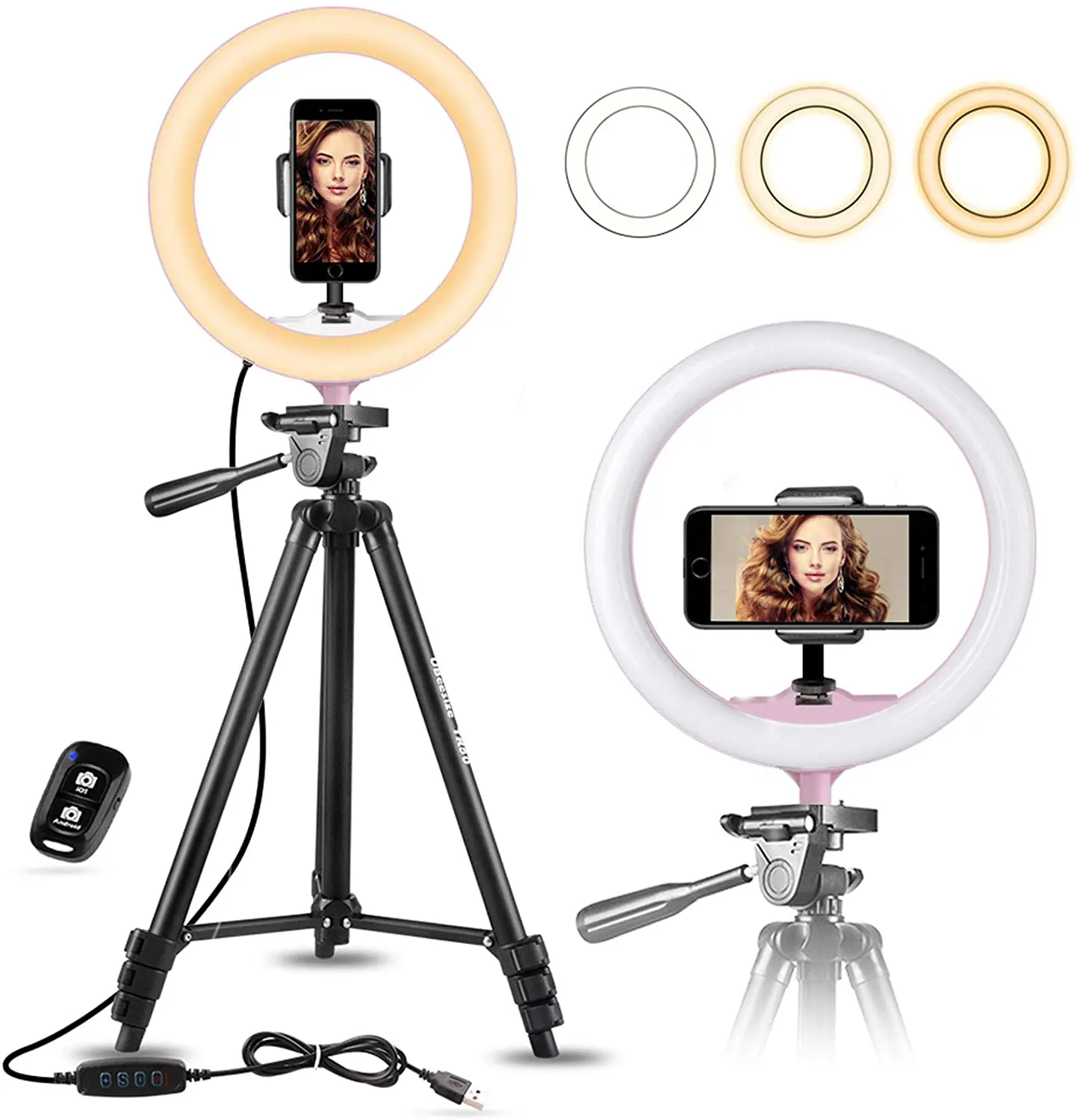 

10" Selfie Ring Light with 50" Extendable Tripod Stand & Flexible Phone Holder for Live Stream/Makeup, UBeesize Mini Led Camera