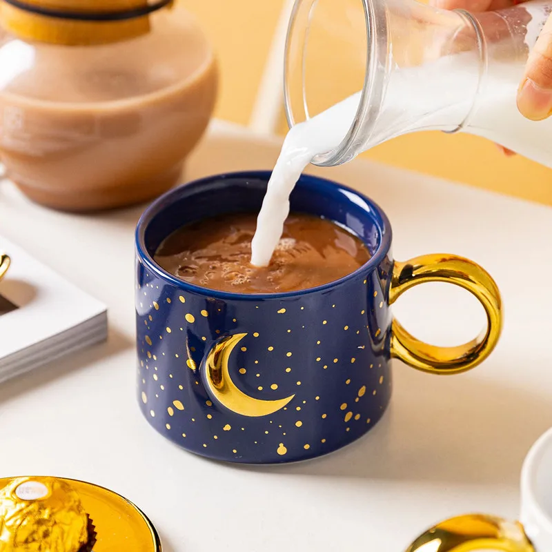 

420ML Moon Sun Mug ins Style Gold Handgrip Coffee Milk Creative Home Office Starry Sky Ceramic Cup Couple Exquisite Gift