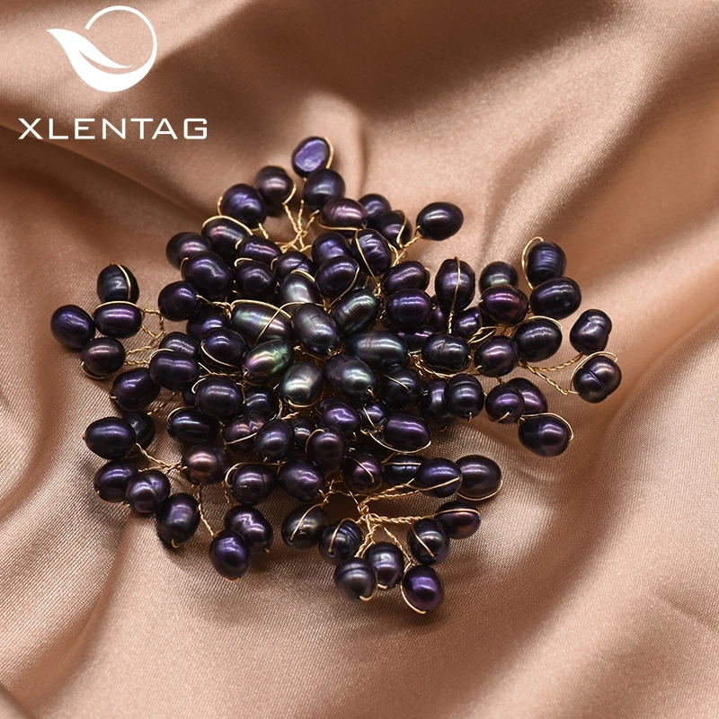 Женская Брошь с жемчугом XlentAg черная брошь булавкой в форме цветка украшенная