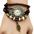 Женские часы в стиле ретро с листьями бабочки, модный браслет из искусственной кожи, водонепроницаемые кварцевые наручные часы