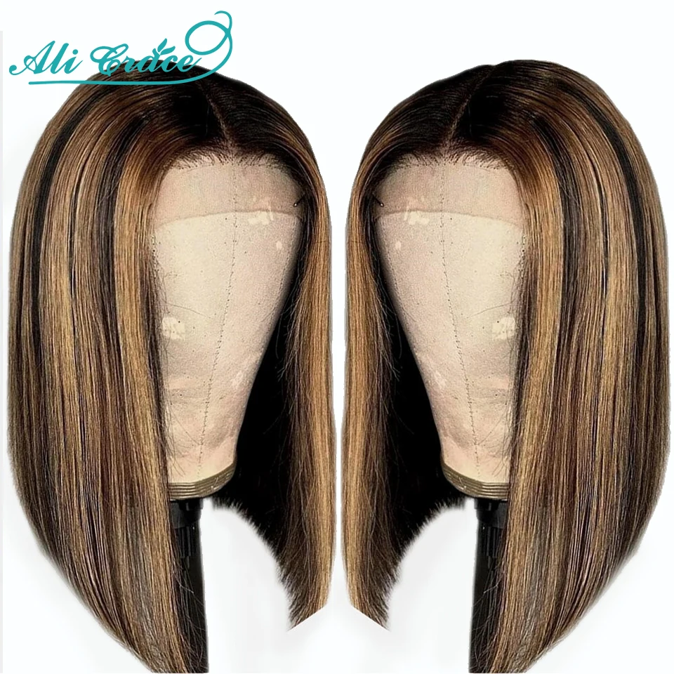 Ali Grace Короткие парики для волос прямые из натуральных на кружеве 1b/27 цвет Омбре 13X4