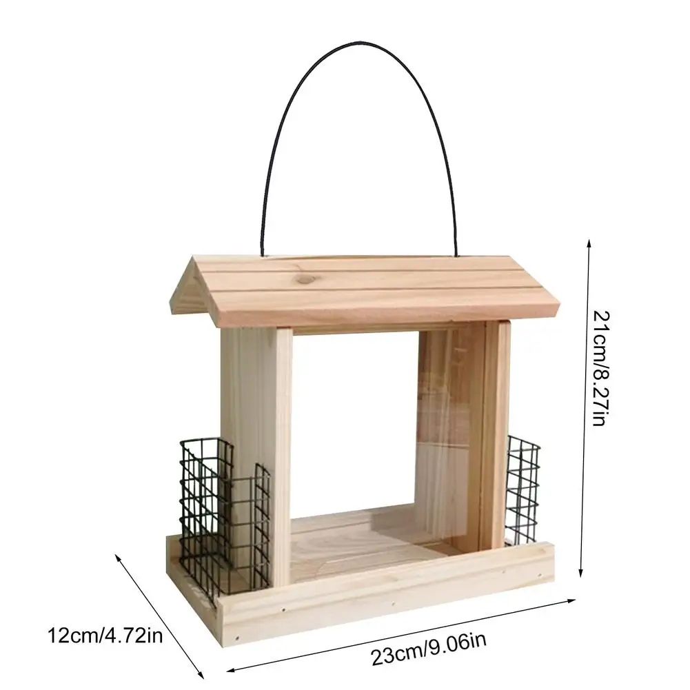 

Cedar Bird Feeder With Window Outside Wild Bird Feeder Hanging For Garden Yard Outside Decoration Handmade Wooden House