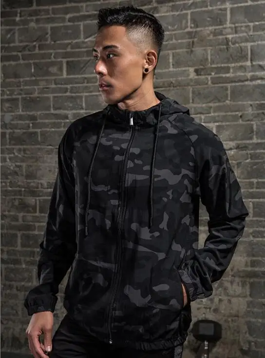 

Куртка мужская Спортивная с капюшоном, камуфляжная впитывающая пот куртка для фитнеса и бега, для тренировок, весна-осень