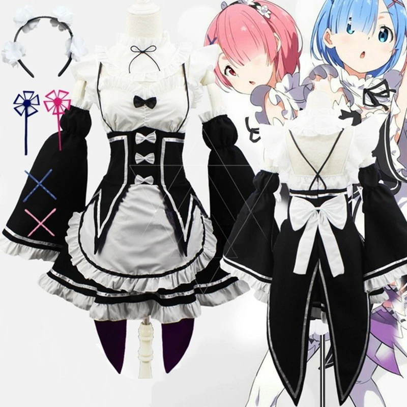 

Anime Re:zero Kara Hajimeru Isekai Seikatsu Life In a Different World Ram Rem Cosplay Costume Maid Dress Halloween Costume