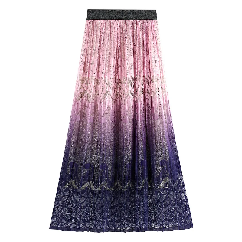 Юбка женская кружевная плиссированная до середины икры модная повседневная