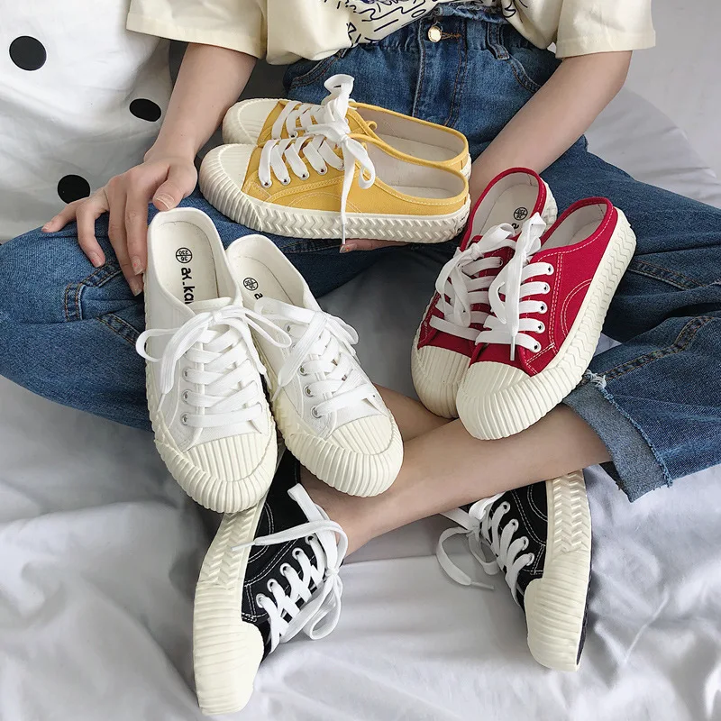 

Yellow biscuit shoes semi-dragging canvas shoes women 2021 summer new trendy shoes Yamamoto wind cloth shoes net red foot