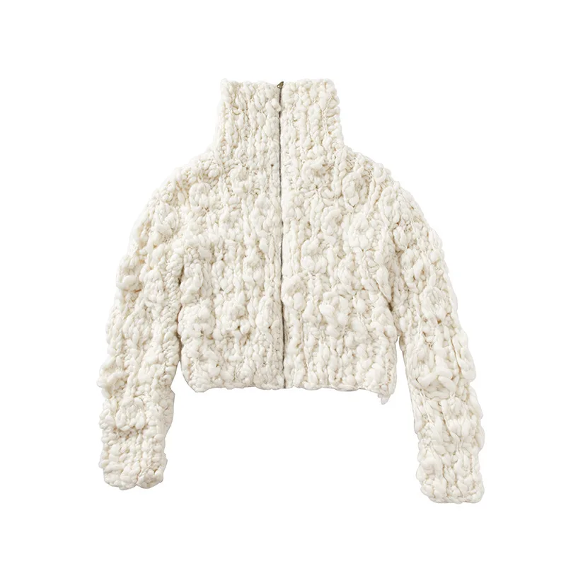 

Turtleneck White Woolen Knitted Cardigan Sweater for Woman 2020 Autumn Winter Designer Luxury Woman Clothing Harajuku Kpop