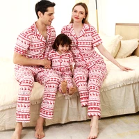 xmas 2021 family matching pajamas set turn down collar deer print short sleeve long pants sleepwear merry christmas lounge wear