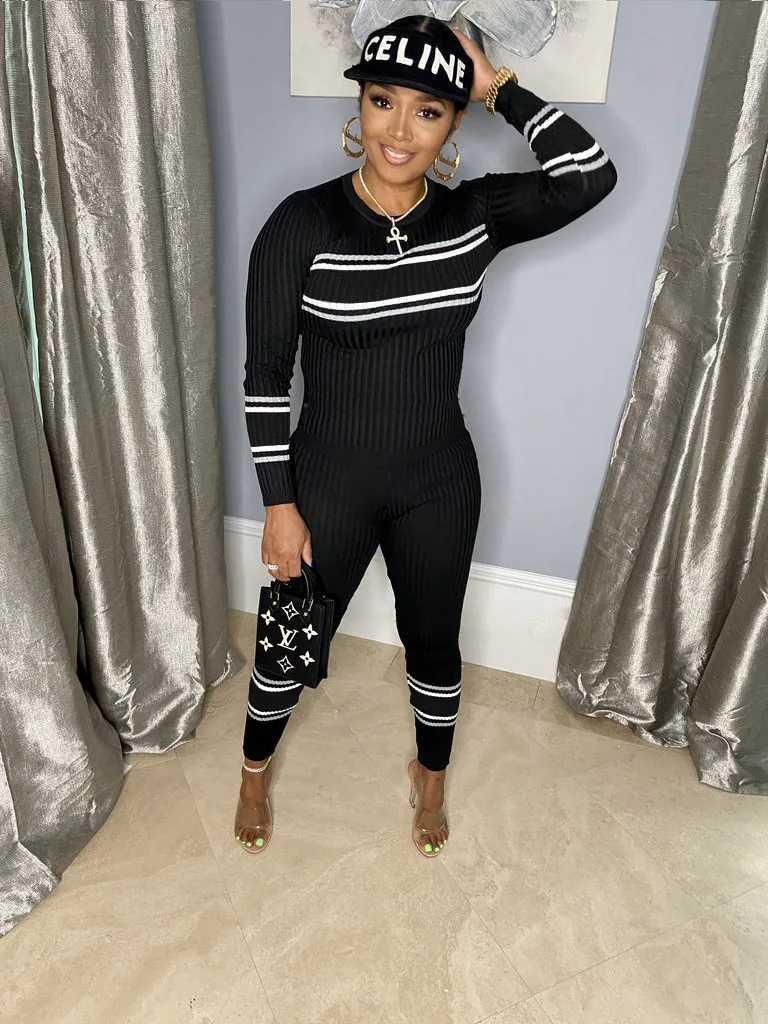 

Женский трикотажный спортивный костюм, облегающий пуловер с длинным рукавом и брюки-карандаш, комплект одежды из двух предметов, 2021