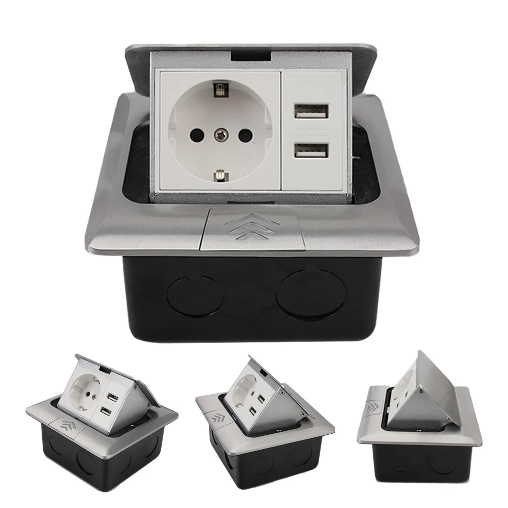 250V 16A Aluminum Alloy Box Waterproof 2 Way Power Outlet Europe Standard Socket USB RJ45 Internet Pop-Up Floor | Обустройство дома
