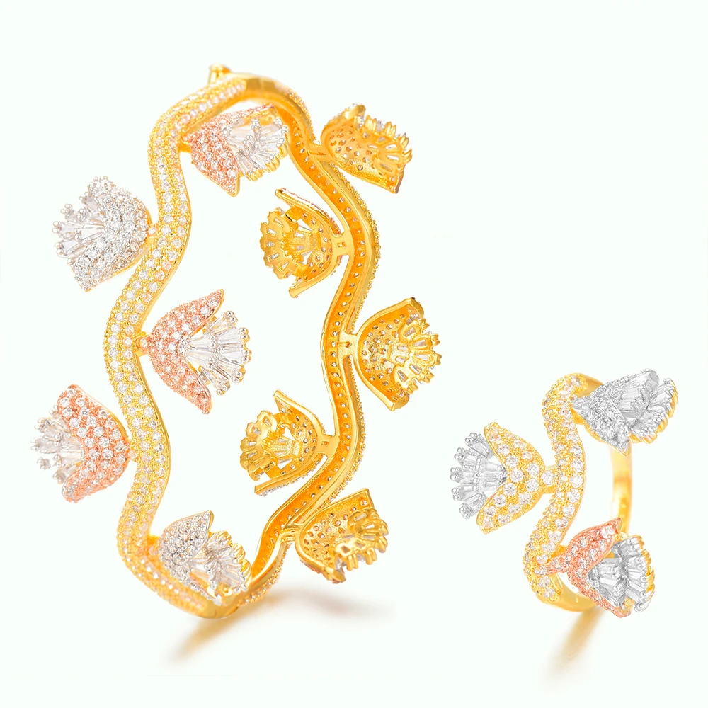

SisCathy Luxury Trendy Arabia Bangle Ring Jewelry Set For Women Wedding Cubic Zircon Crystal CZ aretes de mujer modernos 2019