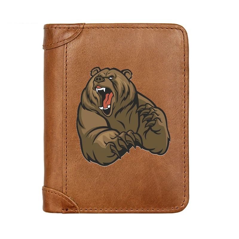 

Мужской кошелек из 100% натуральной кожи с принтом Crazy Bear, классический Карманный Тонкий держатель для карт, мужские короткие кошельки, подарк...