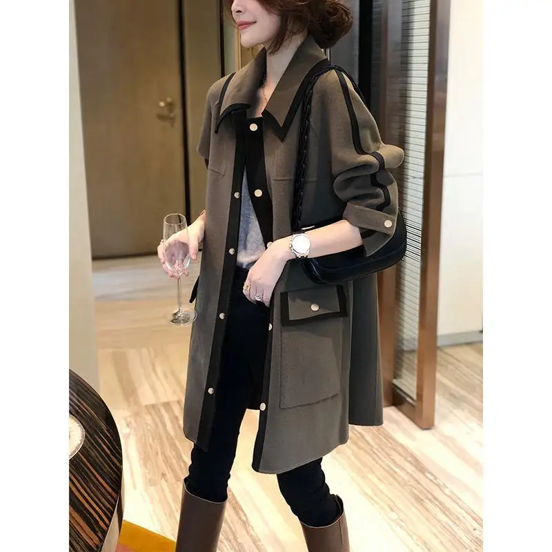 

Coat woolen coat female camel long button loose Korean version of woolen