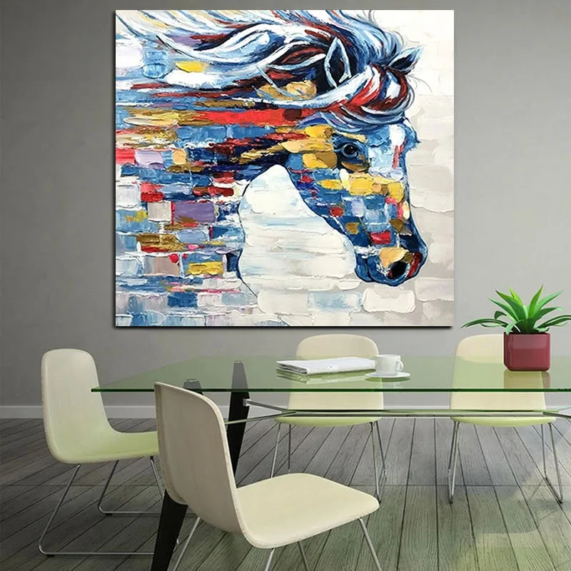 

100% ручная роспись абстрактные животные красочная лошадь искусство Масляная живопись холст стены картины для гостиной большой размер без р...