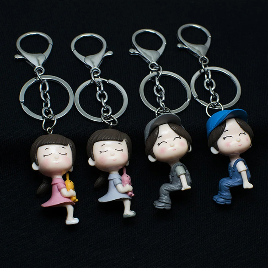

4PCS/Pack Kiss Boy and Girl Hat Doll Keychain Cute Cartoon Car Ornaments Bags Pendants Key Chain Creative Gifts