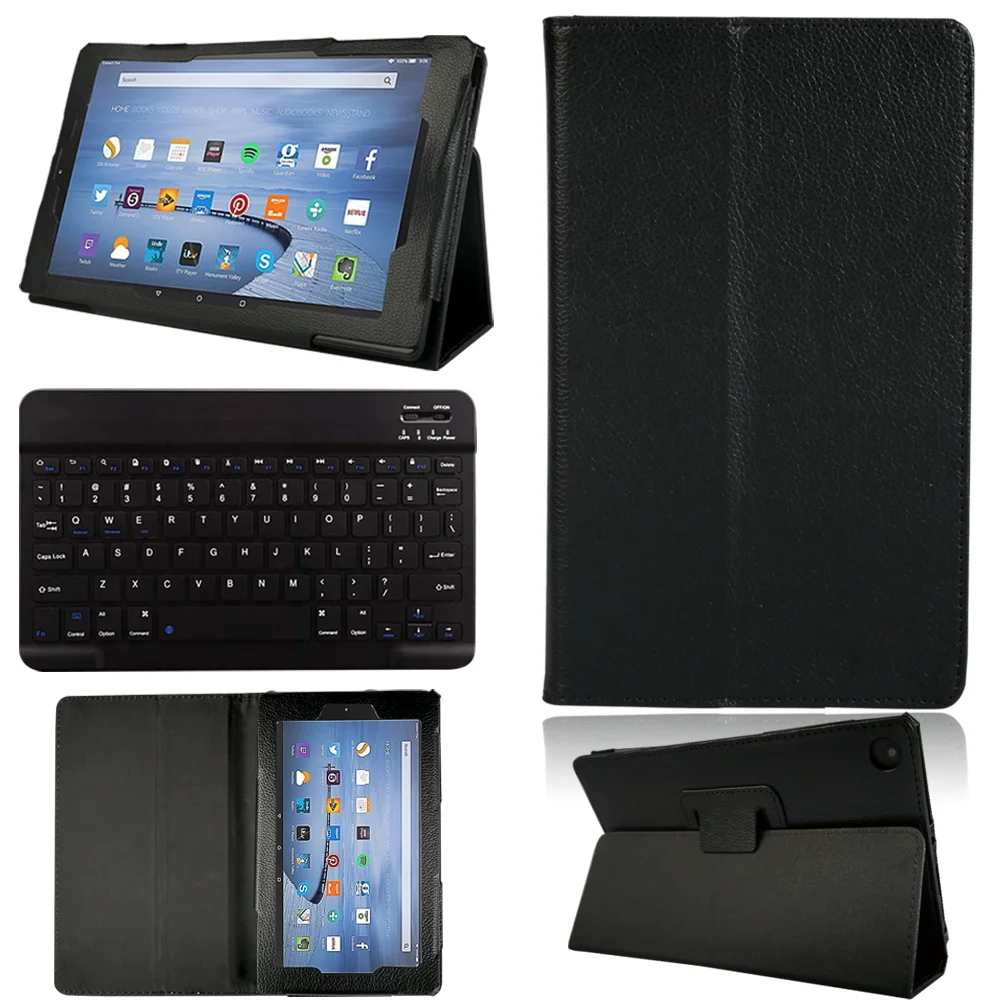 Tablet Case for Fire 7 /Fire HD 8/Fire HD 8 Plus /Fire HD 10 Back Support Soft Stand Cover+Bluetooth Keyboard+Free Stylus