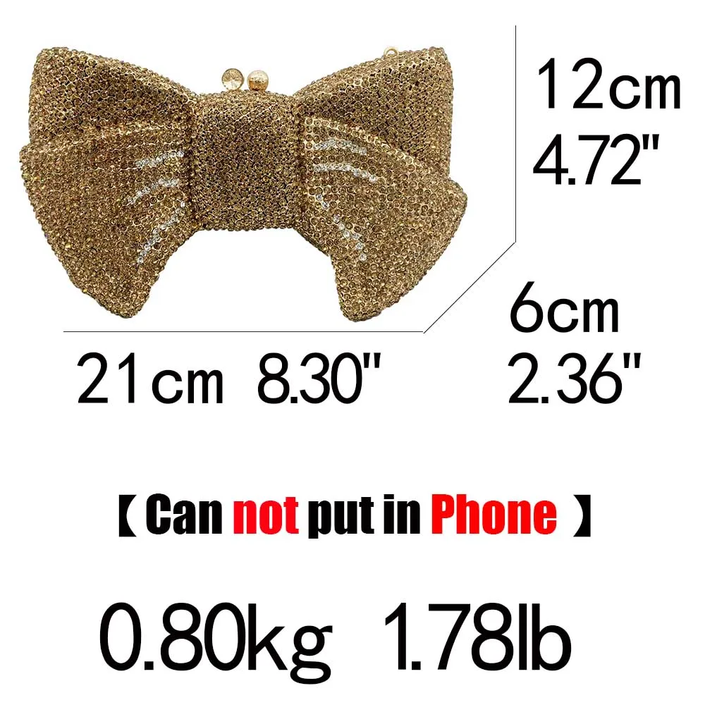 Boutique De FGG Novelty Women Bow Clutch Crystal Evening Bags Hard Case Metal Minaudiere Rhinestone Handbags Wedding Party Purse |