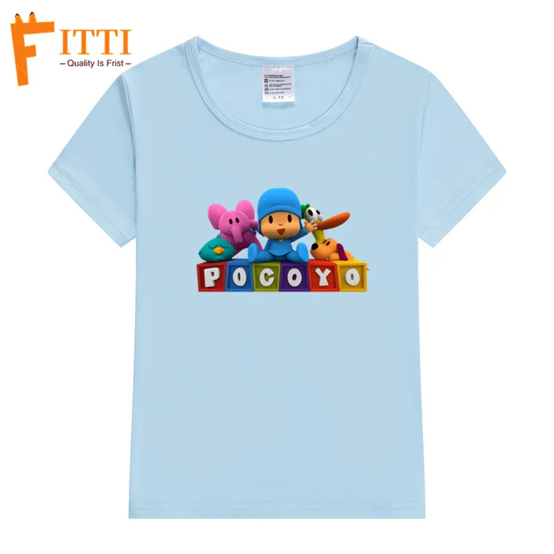 Одинаковые комплекты для семьи; Черная хлопковая Футболка с принтом Pocoyo; одинаковые комплекты для семьи; одежда для папы, дочки, сына, мамы и меня - Цвет: T127O-Skyblue