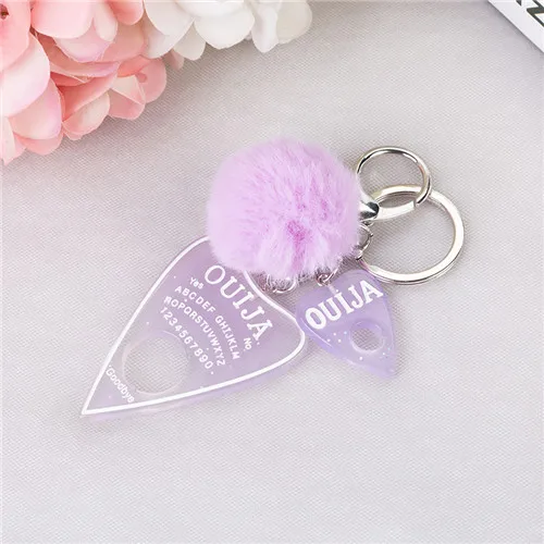 purple 1 шт. женский брелок Ouija Planchette блестящая Смола амулеты сумочка брелок с пухом мяч Ouija доска брелок - Цвет: purple