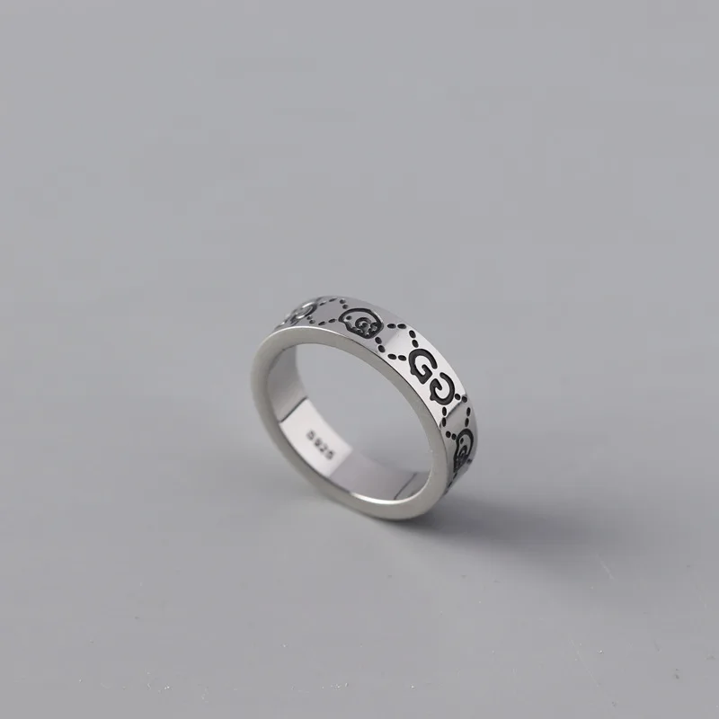 

ZG Skull Ring Female Retro Elf Rings Wide and Narrow Water Drop Couple Jewelry