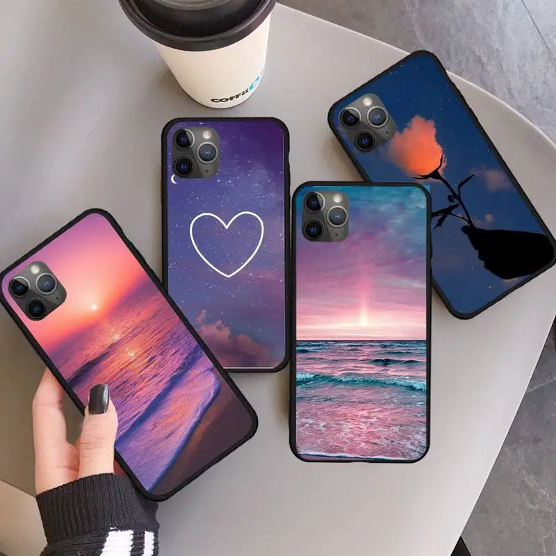 

Pink love clouds starry sky Phone Case For iphone 12 11 13 7 8 6 s plus x xs xr pro max mini