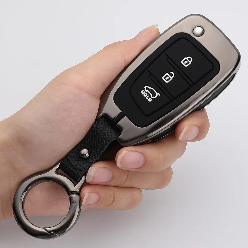 

Car Key Cover Case Bag Holder Keychain for Hyundai Solaris 2 Elantra I30 I35 I40 Tucson Kona Azera Accessories Galvanized Alloy