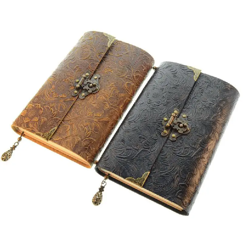 

Embossed Retro Notebook Soft-leaf Loose-leaf Kraft Paper With Lock And Key Diary Notepad Stationery For School Hand Book Notepad
