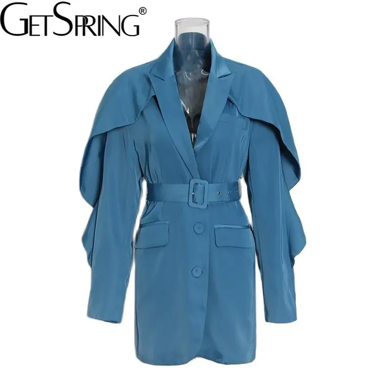 

GetSpring Women Blazer Single Breasted Long Sleeve Ladies Blazer Coat Belt Women's Slim Suit Jacket 2021 New Fashion Suit Coats