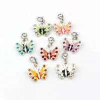 7pcs mix enamel rhinestone butterfly floating lobster clasps charm pendants for jewelry making bracelet necklace diy accessories