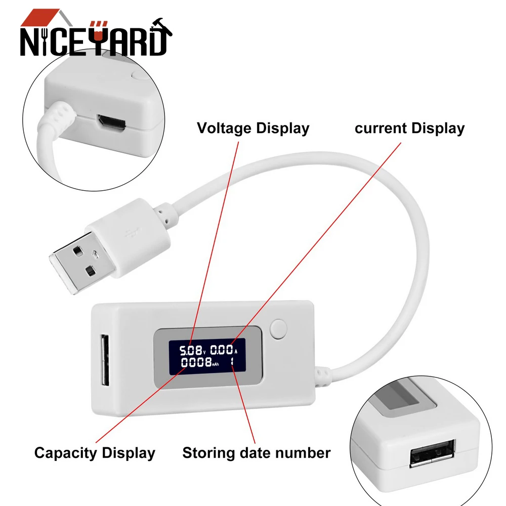 NICEYARD Micro USB тестер для телефона power bank измеритель напряжения тока мобильное зарядное устройство Емкость батареи детектор ЖК-экран