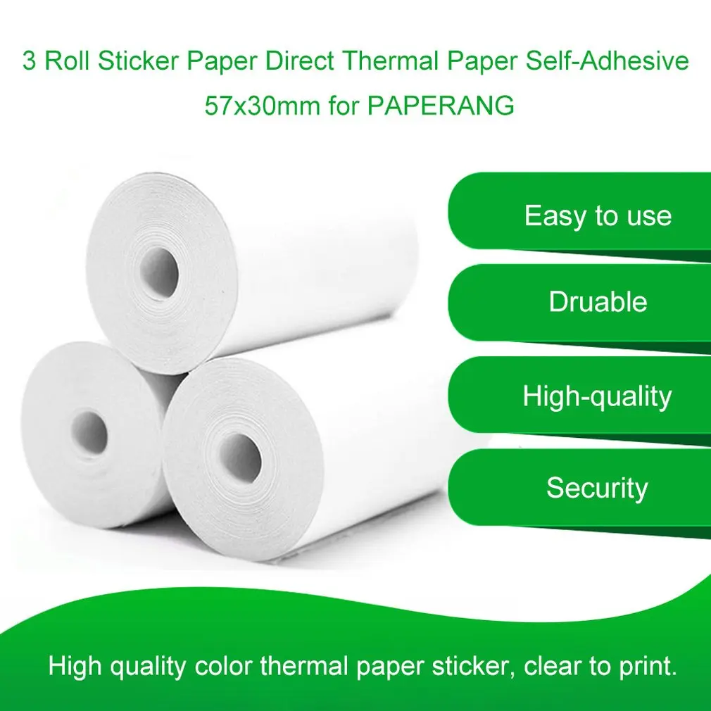 5 Rolls Printable Sticker Paper Roll Direct Thermal 57*30mm for PeriPage A6 Pocket PAPERANG P1/P2 | Канцтовары для офиса и