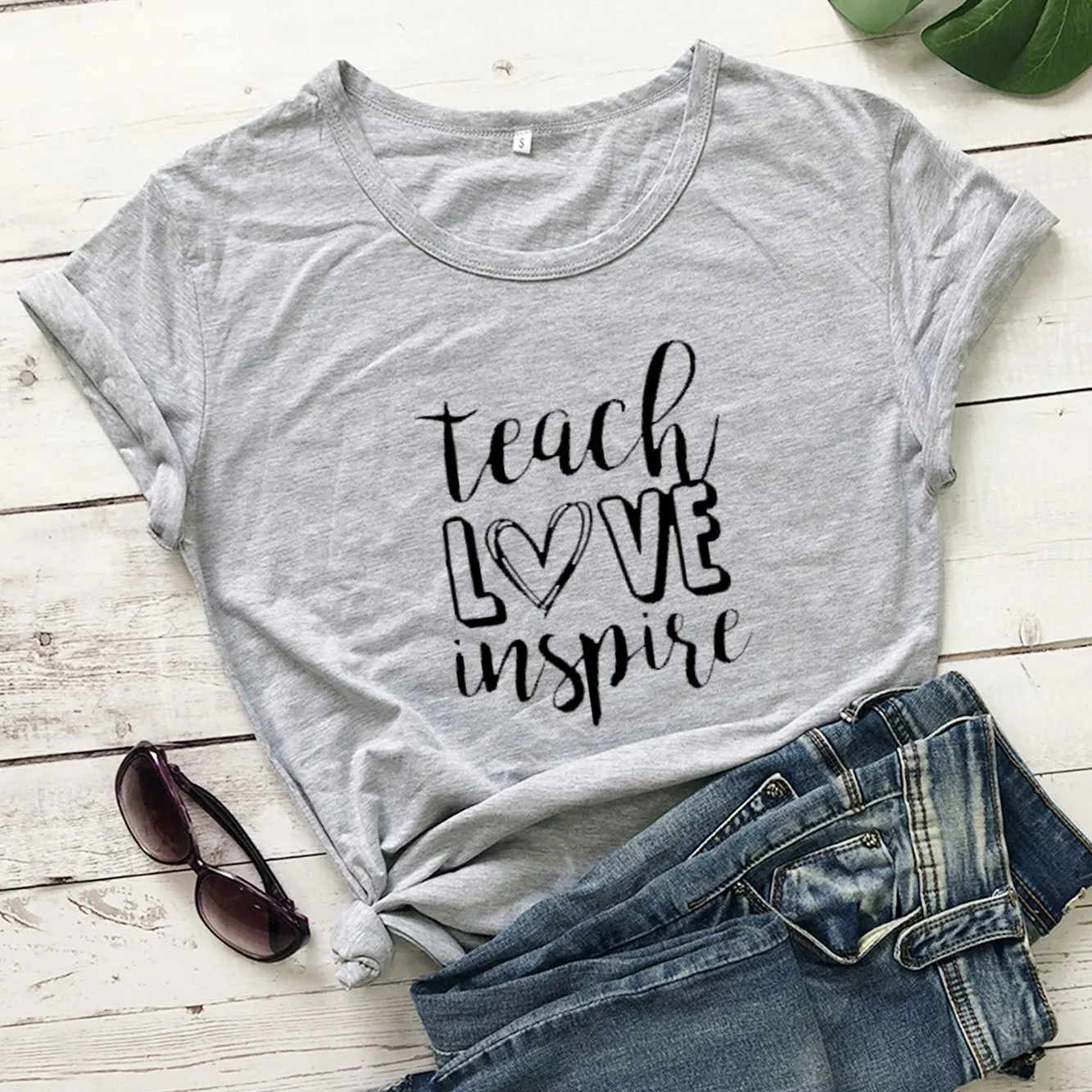 Футболка из 100% чистого хлопка с надписью Teach Love Inspire Женская свободная футболка