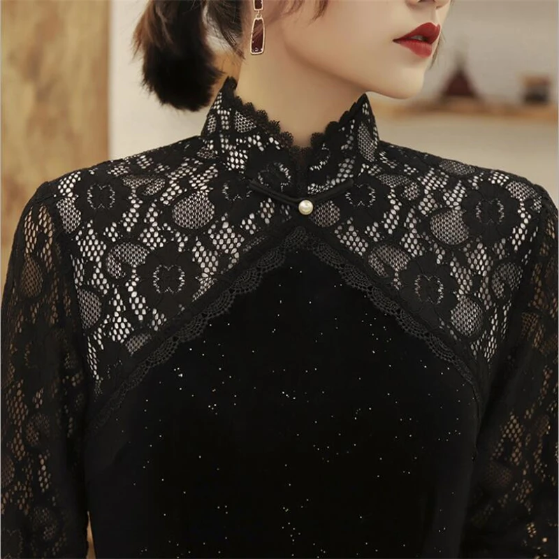 Женское кружевное платье в китайском стиле Элегантное Длинное Платье-Ципао