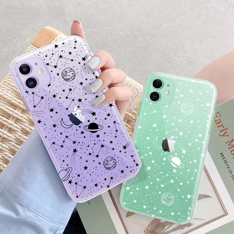 Чехол для телефона LUPWAY Clear Stars Moon с космическим кораблем iPhone 13 12 11 Pro Max XR X XS 6 7 8 Plus SE