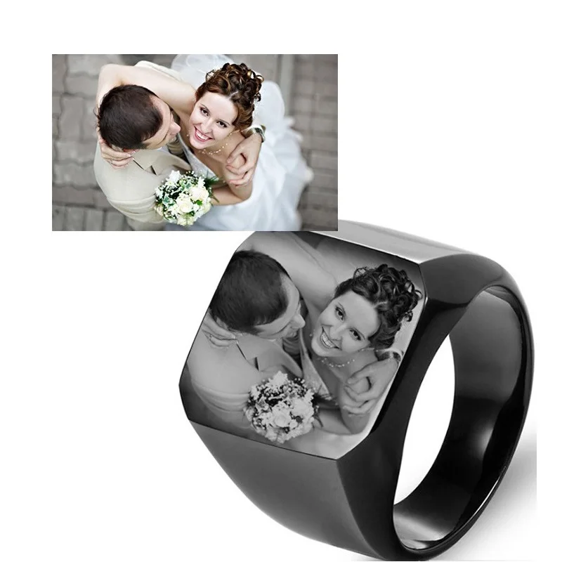 Custom Photo Rings for Men Personalized Picture Name Rings Stainless Steel Customized Engrave Name Ring Couple Bithday's Rings
