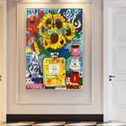 Подсолнух в парфюмерной бутылке, холст, искусство, граффити, настенные картины для украшения дома