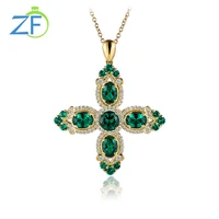 gz zongfa luxury custom green big gemstone vintage jewelry 925 sterling silver women cross summer pendant necklace
