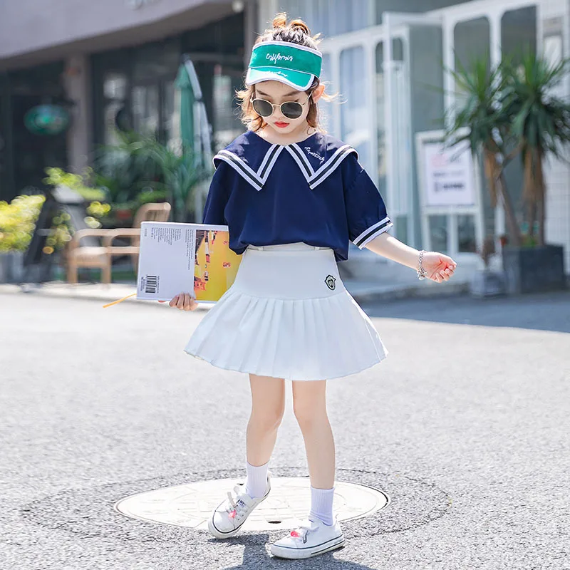 

Girls School Uniform Clothes Sets Chiffon Skirts with Shorts Fashion Girls Suits 8 10 12 years Summer Teen Girls Outfit