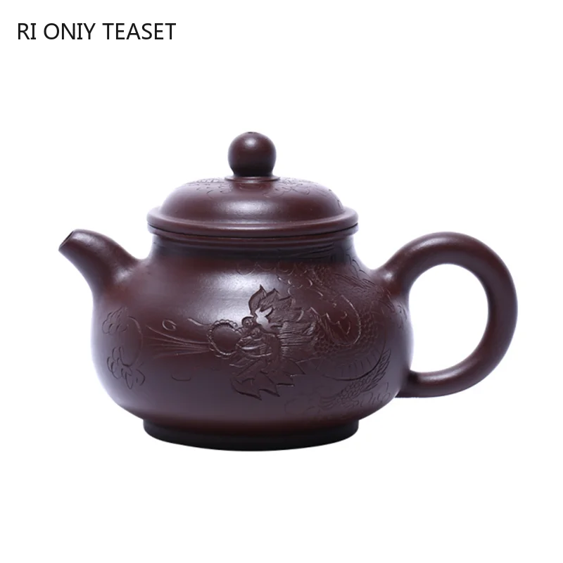 

180ml Traditional Raw Ore Zhu Mud Filter Teapot Authentic Yixing Purple Clay Tea Pot Hand Painted Dragon Pattern Home Tea Set