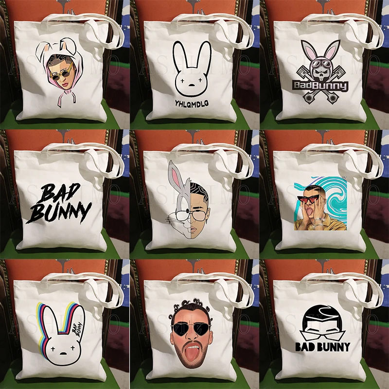 Bad Bunny Canvas Women's Bag Casual Cheap Large Capacity Shoulder Bags Shopper Tote Fashion Harajuku Print Ulzzang Handbags | Багаж и