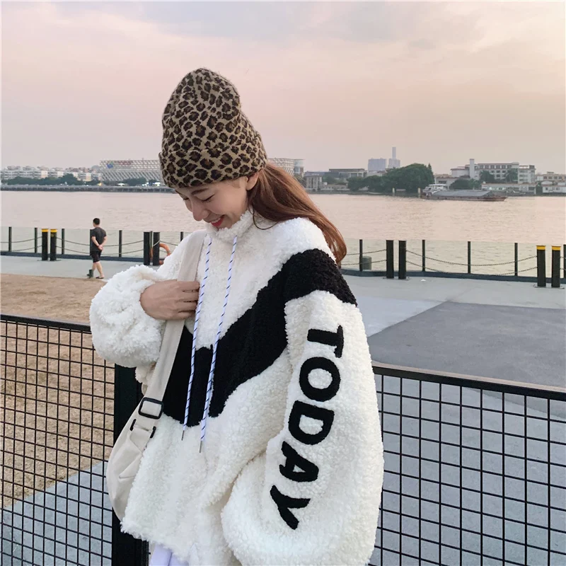 Зимние плюшевые куртки Женский свитшот на молнии Свитшот из овечьей шерсти