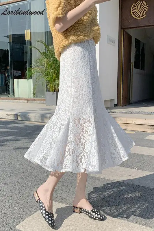 2021 юбка с высокой талией кружевная белая винтажная Модная элегантная подкладка