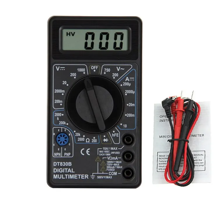 DT830B A830L Mini Multimeter LCD Digital Multimetro Volt Amp Ohm Tester Meter Voltmeter Ammeter Backlight Protect With Probe - Цвет: DT830B
