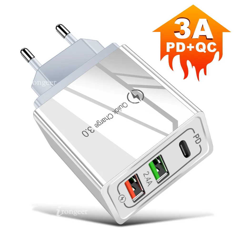 Зарядное устройство с 3 USB портами и быстрой зарядкой PD3.0 для iPhone 11 Pro Max Xr 30 Вт Quick