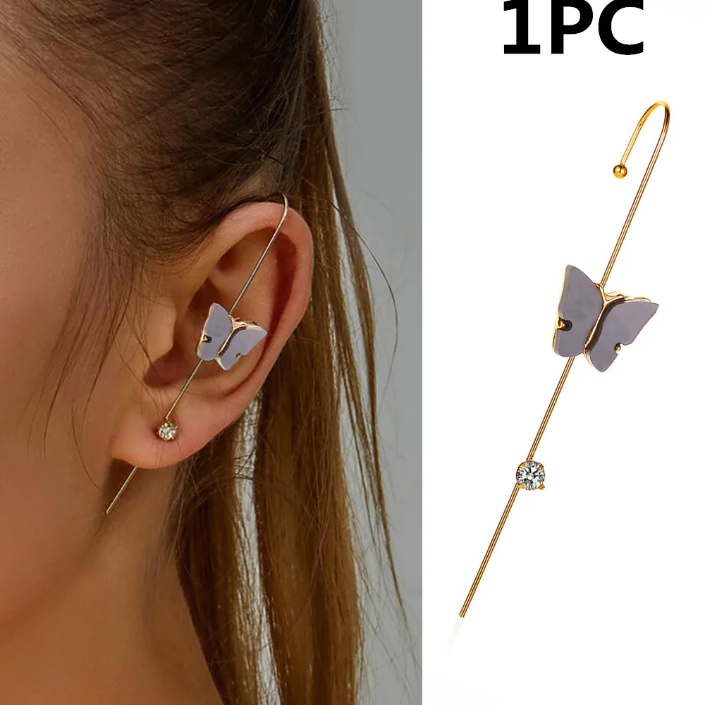 

New Acrylic Butterfly Stud Ear Needle Wrap Crawler Hook Earring For Women Copper Inlaid Zircon Climber Earrings Wedding Jewelry