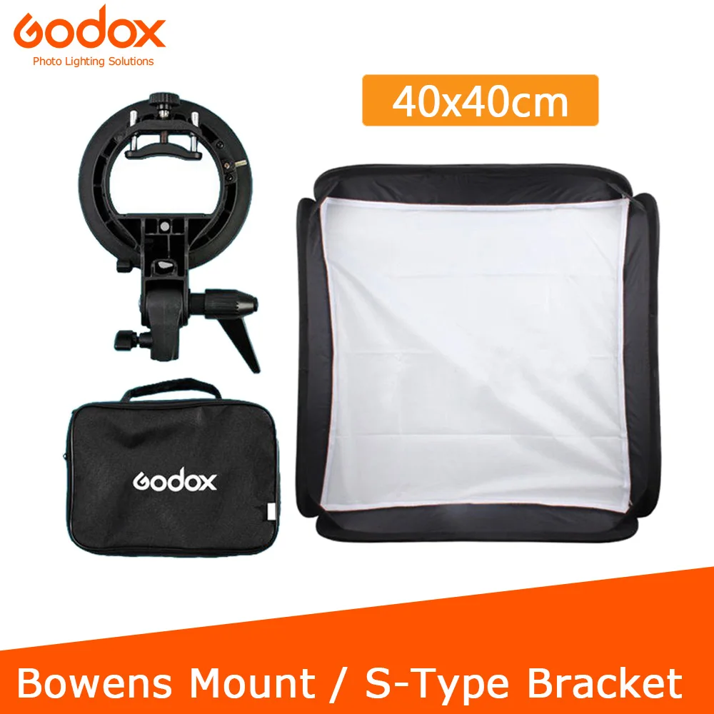 Godox 40x40 см софтбокс + S образный кронштейн держатель Bowens сумка комплект для вспышки